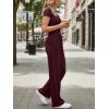imageTrendy Queen Womens 2 Piece Matching Lounge Sets Summer Henley Neck Slightly Crop Top Wide Leg Pants Casual Sweat SuitWine Red