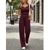 imageTrendy Queen Womens 2 Piece Matching Lounge Sets Summer Henley Neck Slightly Crop Top Wide Leg Pants Casual Sweat SuitWine Red