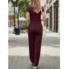 imageTrendy Queen Womens 2 Piece Matching Lounge Sets Summer Henley Neck Slightly Crop Top Wide Leg Pants Casual Sweat SuitWine Red