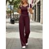 imageTrendy Queen Womens 2 Piece Matching Lounge Sets Summer Henley Neck Slightly Crop Top Wide Leg Pants Casual Sweat SuitWine Red