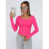 imageTrendy Queen Womens Long Sleeve Shirts Crop Tops Fall Fashion 2025 Square Neck Going Out Basics Tees Y2k ClothesBright Pink
