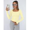 imageTrendy Queen Womens Long Sleeve Shirts Crop Tops Fall Fashion 2025 Square Neck Going Out Basics Tees Y2k ClothesCreamy Yellow