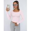 imageTrendy Queen Womens Long Sleeve Shirts Crop Tops Fall Fashion 2025 Square Neck Going Out Basics Tees Y2k ClothesLight Pink