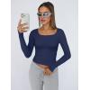 imageTrendy Queen Womens Long Sleeve Shirts Crop Tops Fall Fashion 2025 Square Neck Going Out Basics Tees Y2k ClothesNavy Blue