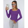 imageTrendy Queen Womens Long Sleeve Shirts Crop Tops Fall Fashion 2025 Square Neck Going Out Basics Tees Y2k ClothesPurple