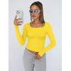 imageTrendy Queen Womens Long Sleeve Shirts Crop Tops Fall Fashion 2025 Square Neck Going Out Basics Tees Y2k ClothesYellow