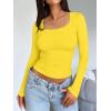 imageTrendy Queen Womens Long Sleeve Shirts Crop Tops Fall Fashion 2025 Square Neck Going Out Basics Tees Y2k ClothesYellow