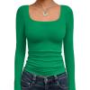 imageTrendy Queen Womens Long Sleeve Shirts Crop Tops Fall Fashion 2025 Square Neck Going Out Basics Tees Y2k ClothesGreen