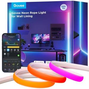 imageGovee Neon Rope Light for Wall Lining LED Rope Lights Work with Matter Google Assistant Alexa 164ft RGBIC Strip Lights with Smart App Control and Music Sync for Living Room Bedroom Wall Corners98ft