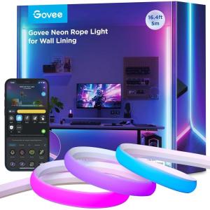 imageGovee Neon Rope Light for Wall Lining LED Rope Lights Work with Matter Google Assistant Alexa 164ft RGBIC Strip Lights with Smart App Control and Music Sync for Living Room Bedroom Wall Corners164ft