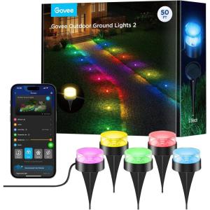 imageGovee Outdoor Ground Lights 2 100ft Outdoor Lights for Patio 30 Pack RGBIC Pathway Lights with 100LM Warm White IP67 Waterproof for Garden Splitter Connector Works with Alexa Google Assistant50ft