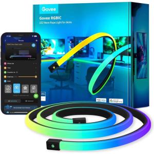 imageGovee RGBIC Gaming Lights 10ft Neon Rope Lights Soft Lighting for Gaming Desks LED Strip Lights Syncing with Razer Chroma Support Cutting Smart App Control Music Sync Adapter Only 24G WiFi164ft