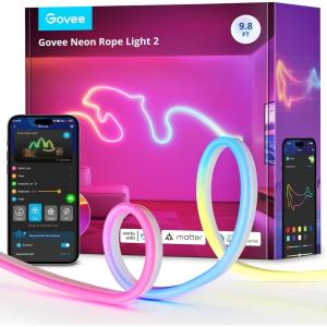 imageGovee RGBIC Neon Lights LED Smart Neon Rope Light 2 Works with Matter Alexa Google Assistant Custom DIY Neon Strip Lights for Living Room and Bedroom Decor Softer Material 164ft WhiteWhite