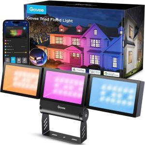 imageGovee Triad Outdoor Flood Lights RGBIC Multicolor Outdoor Lights with 4500LM Warm White and Cool White Smart WiFi Spotlight with App Control Aluminum Alloy IP66 Waterproof
