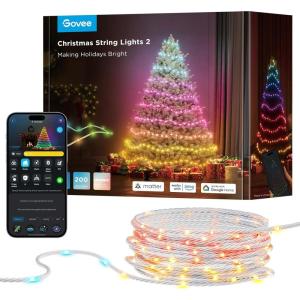imageGovee Christmas Lights 2 RGBWIC 99FT 300LEDs Christmas Tree Lights with Shape Mapping Function Smart Holiday String Lights for Christmas Decor 130 Preset Scenes Voice and APP Control Green WireClear