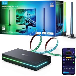 imageGovee HDMI 21 Sync Box Kit 2 Includes AI Sync Box Light Bars and Monitor Backlight Supports 8K60Hz 4K144Hz VRR and ALLM Works with Matter and Alexa RGBIC Light Strip for 2734 inch Monitor