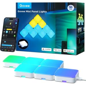 imageGovee Mini Panel Lights RGBIC Wall Lights Smart LED Wall Panels Works with Matter Alexa Google Assistant Sync with Music DIY Pixel Lights for Home Decor Gaming Room Bedroom 20 Pcs10 Pcs