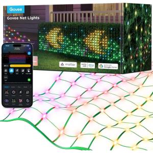 imageGovee Outdoor Net Lights 28  47ft with RGBIC and DIY Functions 240 LEDs Smart Net Lights with 64 Modes for Bush Patio Decor IP65 Waterproof Compatible with Alexa ampamp Google Assistant Green Wire2894ft