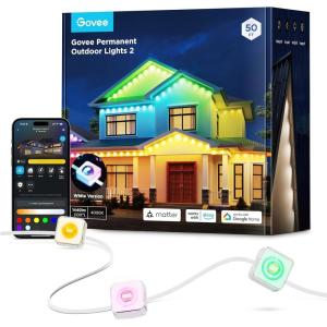imageGovee Permanent Outdoor Lights 2 100ft RGBIC Outdoor Lights with 72 LED Lights IP67 Waterproof 100 Scene Modes with 40lm White for Outdoor Decorations Works with Alexa Google Assistant WhiteWhite