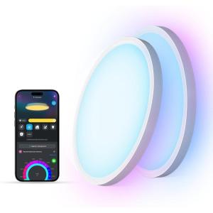 imageGovee Smart Ceiling Light RGBIC LED Ceiling Light Fixture 2400LM Flush Mount Light Fixture DIY Colors Works with Alexa 2200K6500K Ceiling Lights for Bedroom Living Room 12 Inch 1 Pack12 inch  2 pack