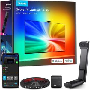 imageGovee TV Backlight 3 Lite with FishEye Correction Function Sync to 4050 Inch TVs 78ft RGBICW WiFi LED Strip Lights with Camera 4 Colors in 1 Lamp Bead Voice and APP Control Adapter164FT for 7585 TV