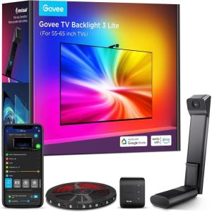 imageGovee TV Backlight 3 Lite with FishEye Correction Function Sync to 4050 Inch TVs 78ft RGBICW WiFi LED Strip Lights with Camera 4 Colors in 1 Lamp Bead Voice and APP Control Adapter118FT for 5565 TV