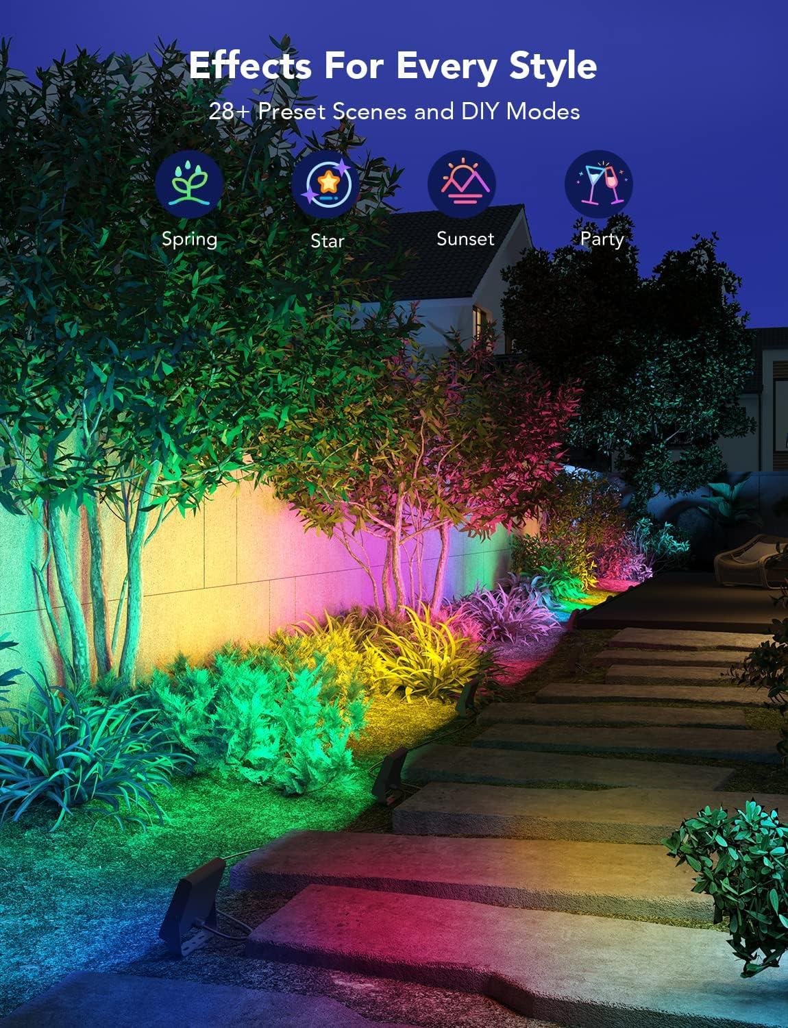 imageGovee Outdoor Lights Flood Lights Uplight 2 in 1 LED Low Voltage Landscape Lighting IP65 Pathway Lights with App Control Garden Yards Holiday Decor Wired 4 Pack2 pack