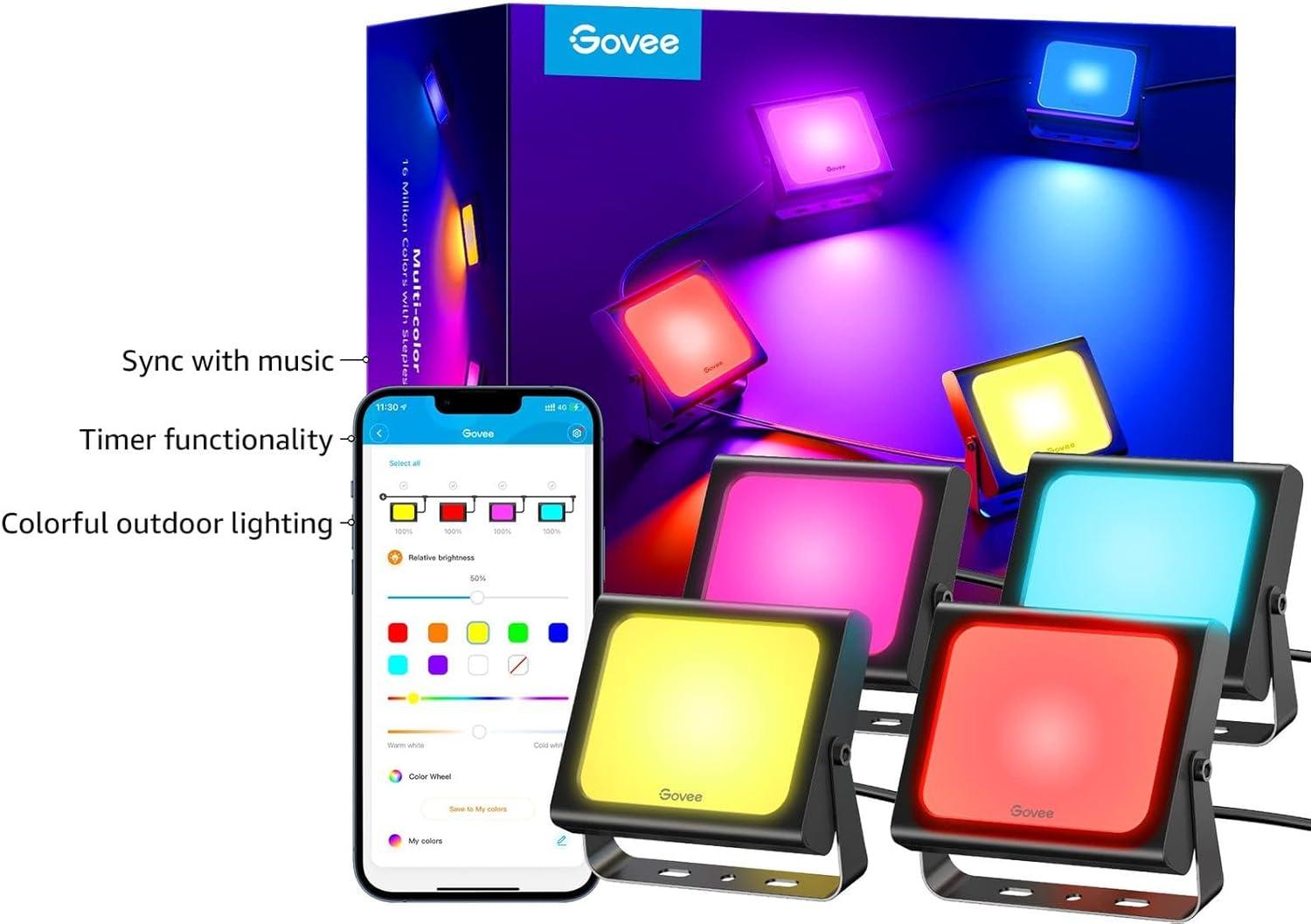 imageGovee Outdoor Lights Flood Lights Uplight 2 in 1 LED Low Voltage Landscape Lighting IP65 Pathway Lights with App Control Garden Yards Holiday Decor Wired 4 Pack4 pack