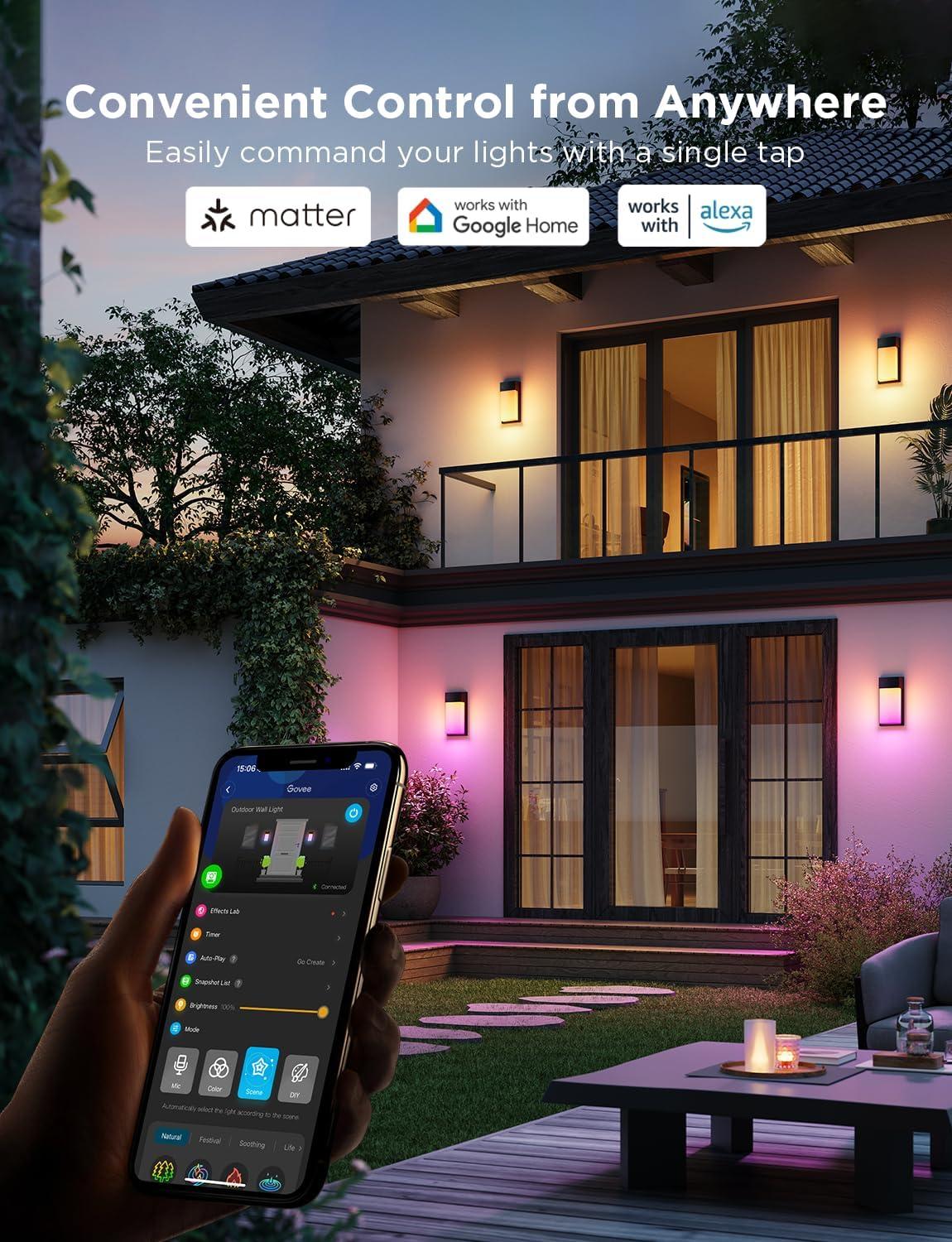 imageGovee Outdoor Wall Light 1500LM Smart RGBIC Porch Lights Outdoor with 45 Scene Modes IP65 Waterproof for Outdoor Decor DIY Lighting Effects Works with Alexa Google Assistant and Matter 2 Pack2