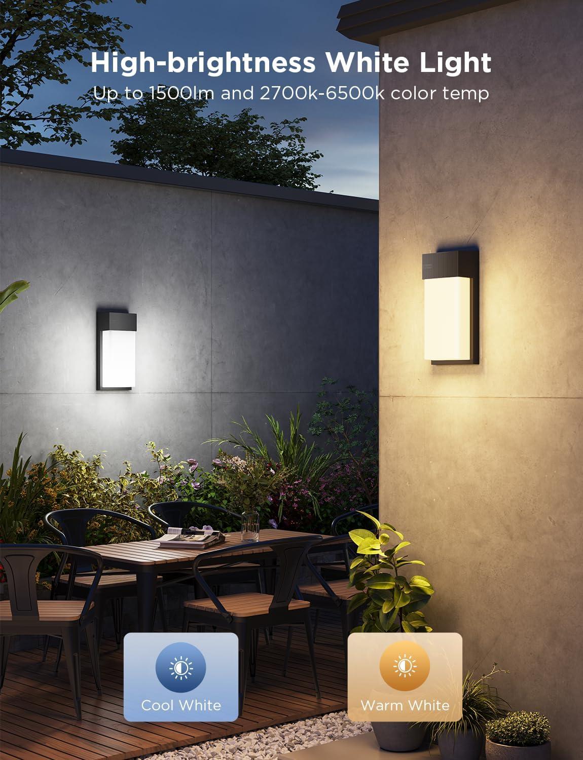 imageGovee Outdoor Wall Light 1500LM Smart RGBIC Porch Lights Outdoor with 45 Scene Modes IP65 Waterproof for Outdoor Decor DIY Lighting Effects Works with Alexa Google Assistant and Matter 2 Pack2