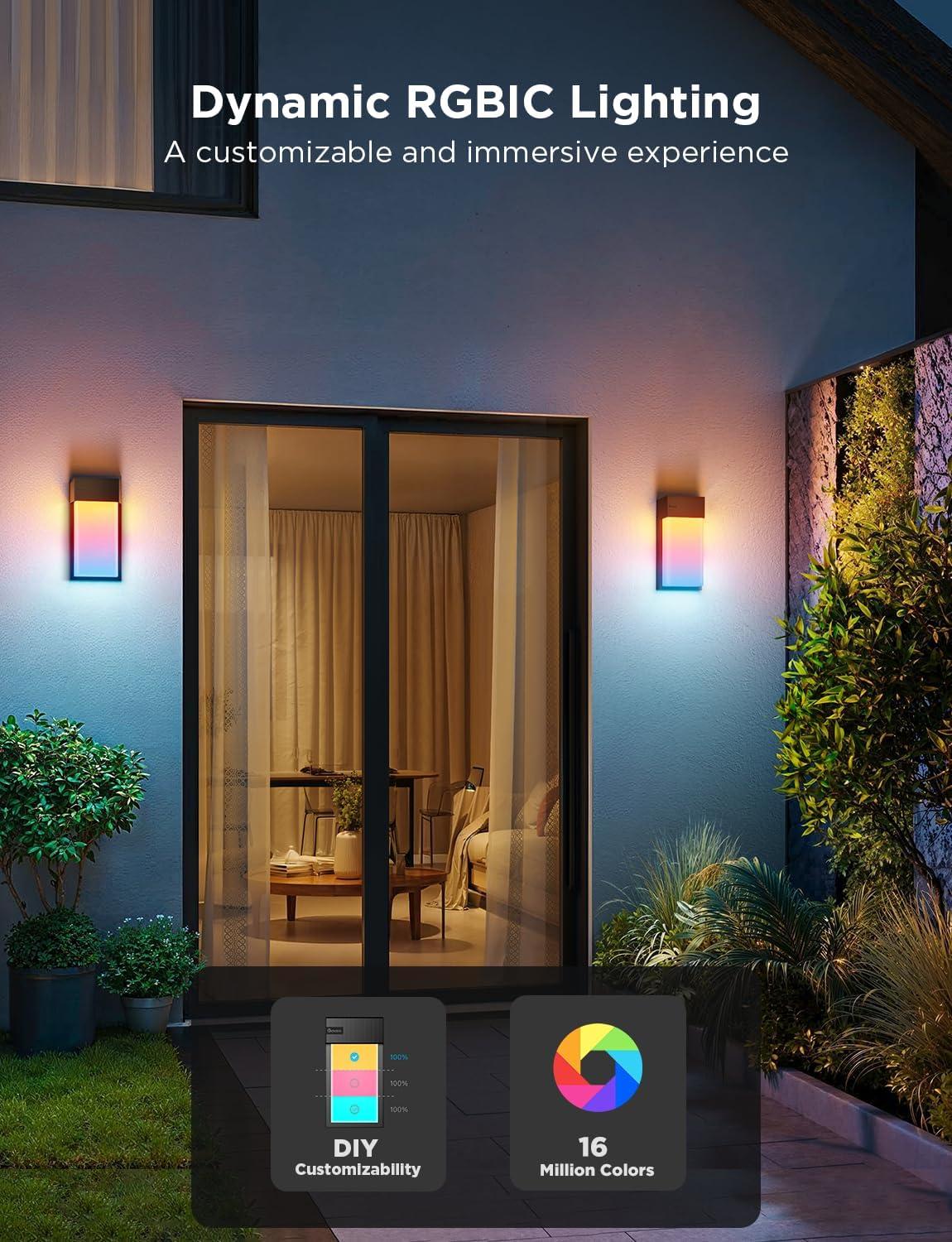 imageGovee Outdoor Wall Light 1500LM Smart RGBIC Porch Lights Outdoor with 45 Scene Modes IP65 Waterproof for Outdoor Decor DIY Lighting Effects Works with Alexa Google Assistant and Matter 2 Pack2