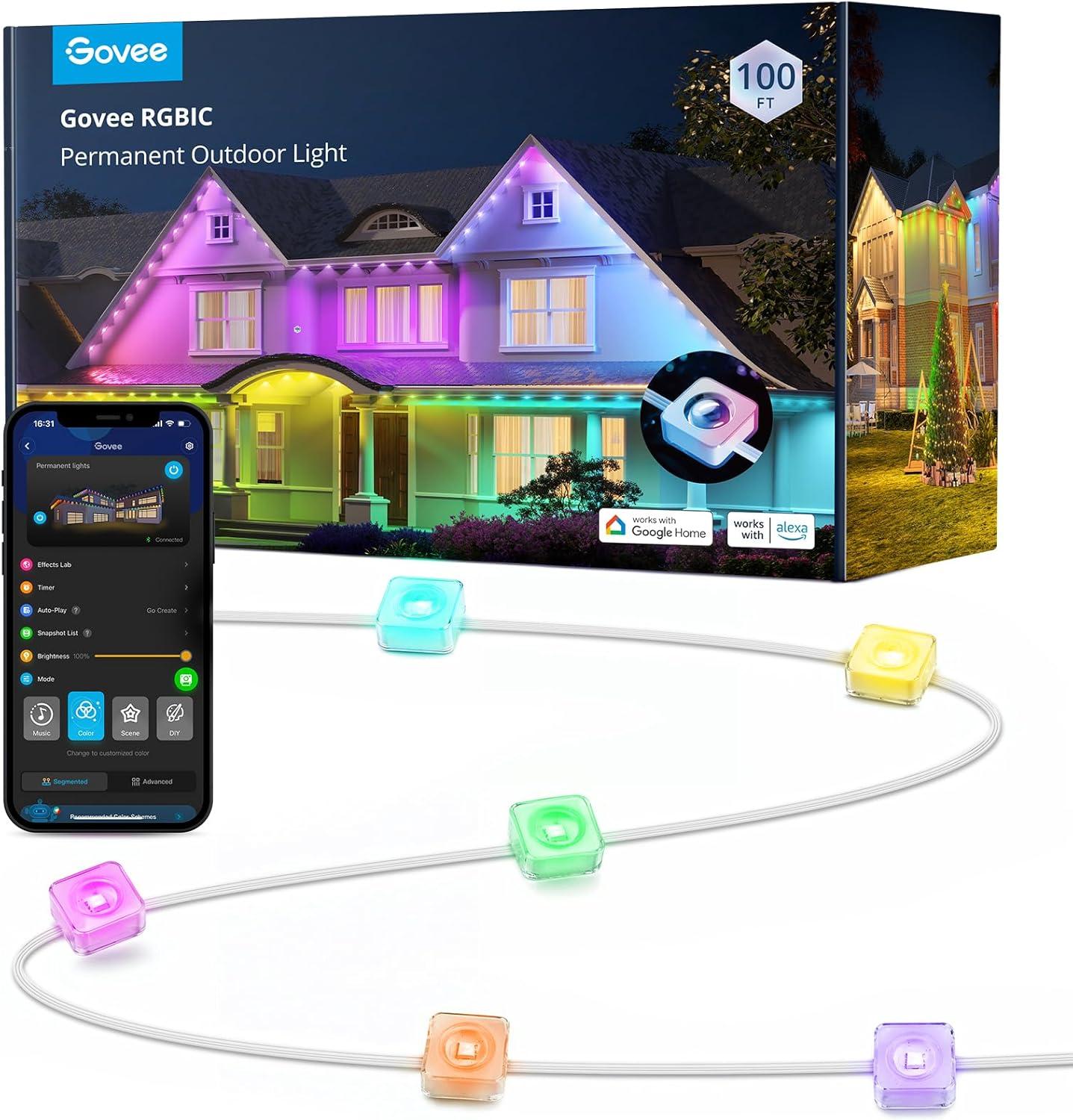 imageGovee Permanent Outdoor Lights Smart RGBIC Outdoor Decor with 75 Scene Modes 100ft with 72 LED Lights IP67 Waterproof for Outdoor Decorations Work with Alexa Google Assistant WhiteWhite