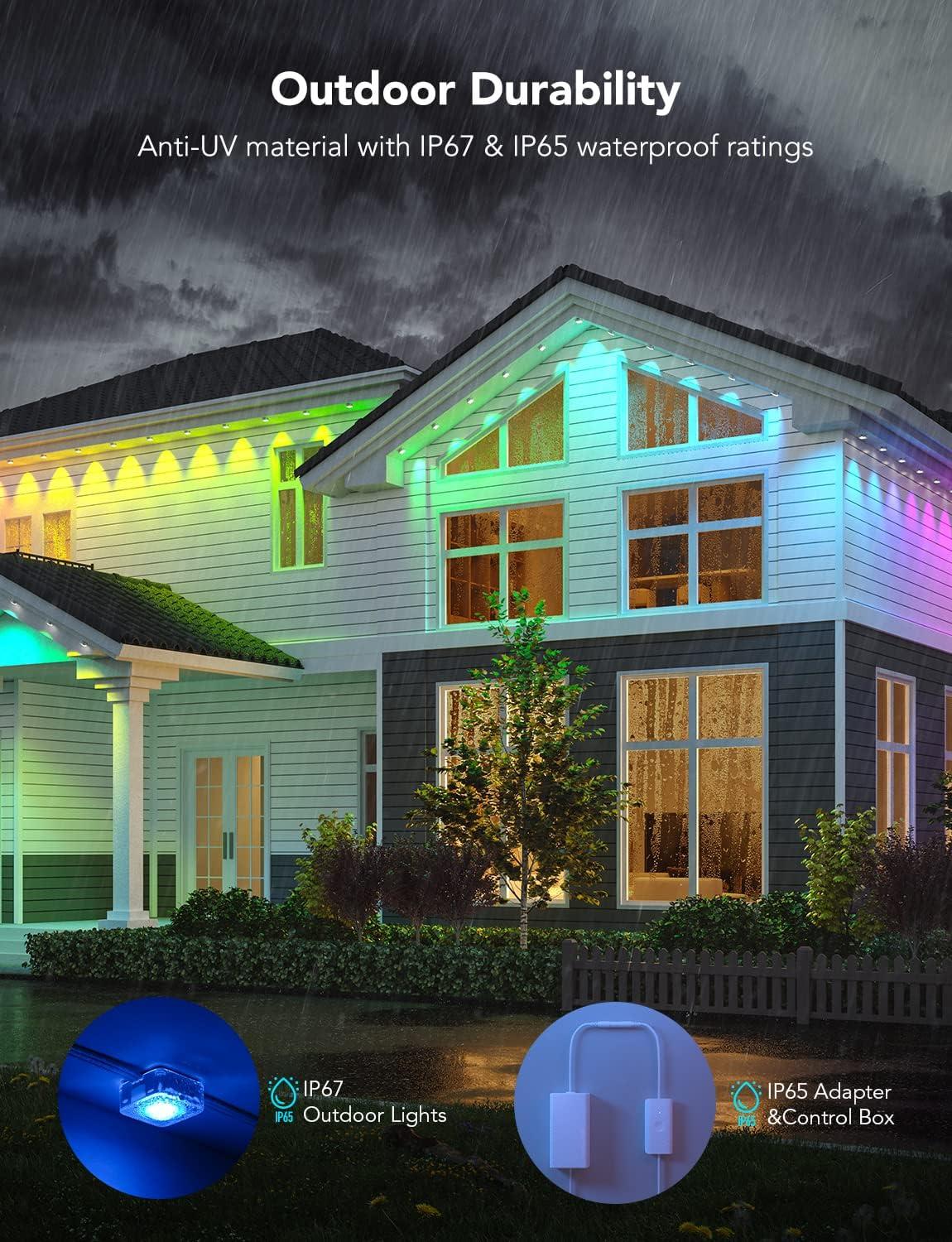 imageGovee Permanent Outdoor Lights Smart RGBIC Outdoor Decor with 75 Scene Modes 100ft with 72 LED Lights IP67 Waterproof for Outdoor Decorations Work with Alexa Google Assistant WhiteWhite