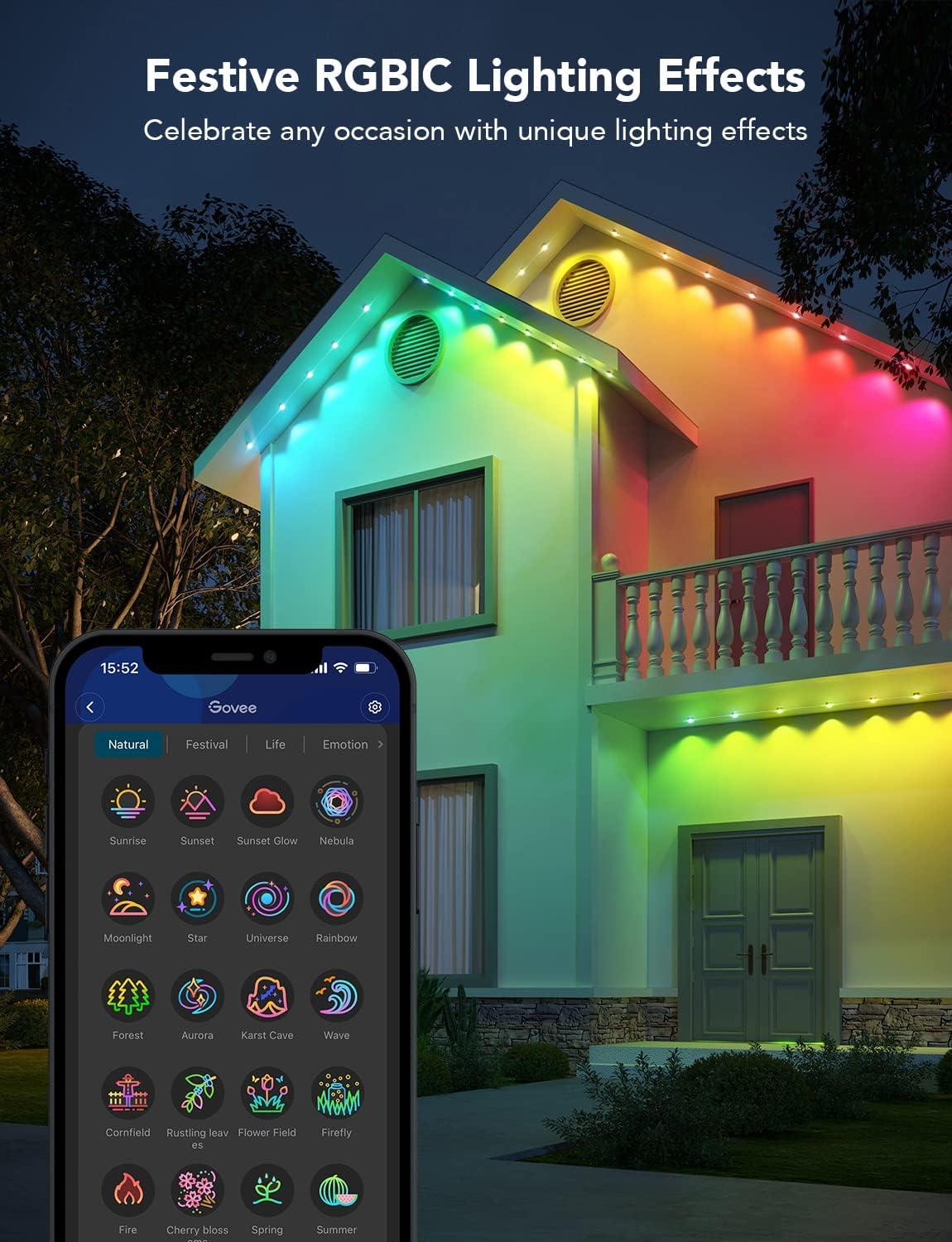 imageGovee Permanent Outdoor Lights Smart RGBIC Outdoor Decor with 75 Scene Modes 100ft with 72 LED Lights IP67 Waterproof for Outdoor Decorations Work with Alexa Google Assistant WhiteWhite