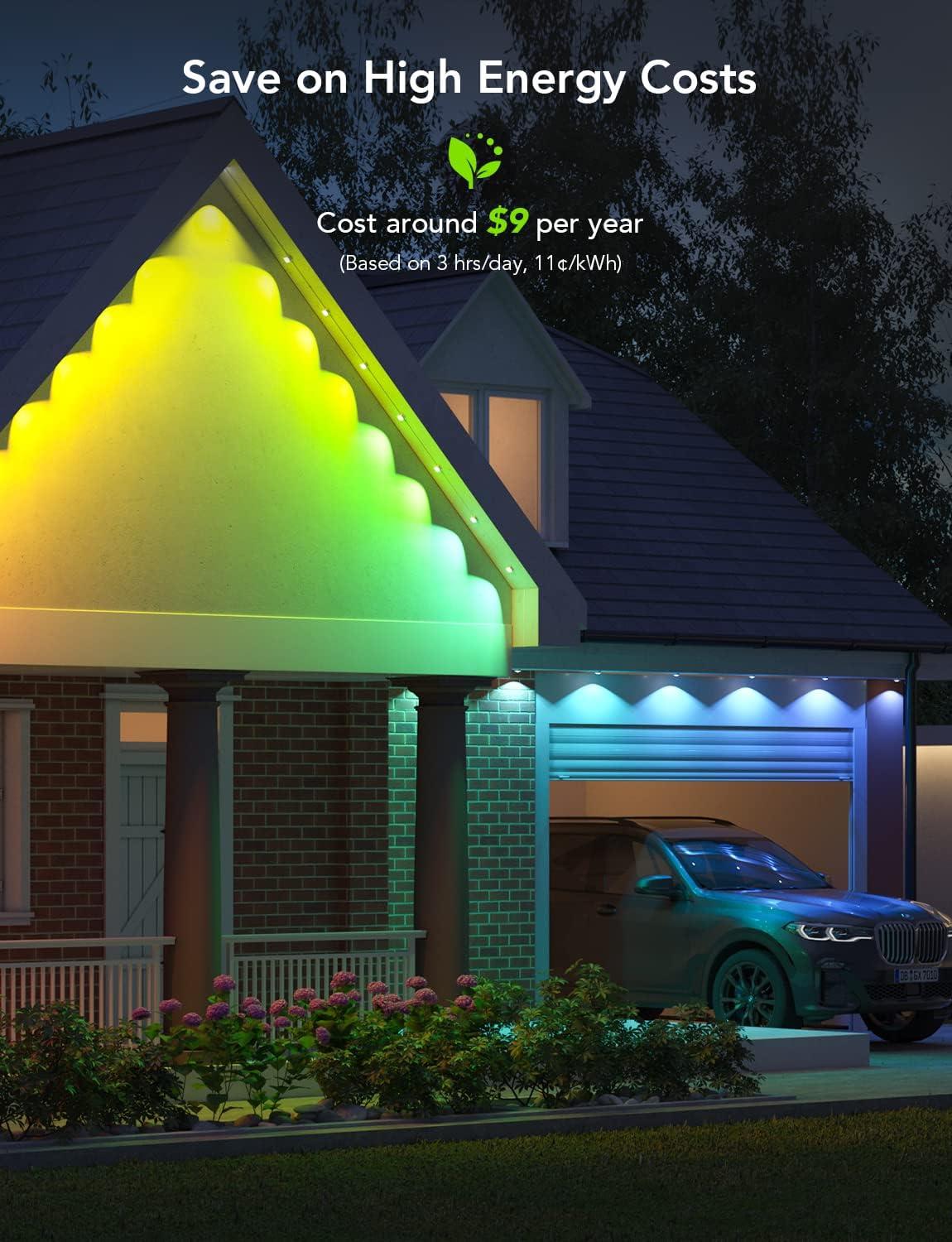imageGovee Permanent Outdoor Lights Smart RGBIC Outdoor Decor with 75 Scene Modes 100ft with 72 LED Lights IP67 Waterproof for Outdoor Decorations Work with Alexa Google Assistant WhiteBlack