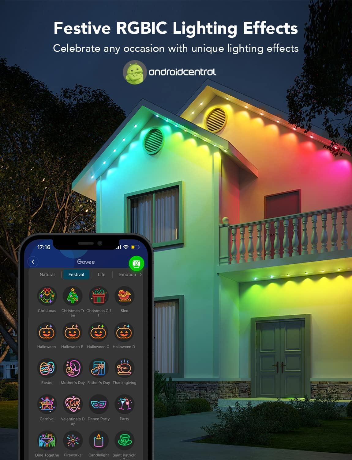imageGovee Permanent Outdoor Lights Smart RGBIC Outdoor Decor with 75 Scene Modes 100ft with 72 LED Lights IP67 Waterproof for Outdoor Decorations Work with Alexa Google Assistant WhiteWhite