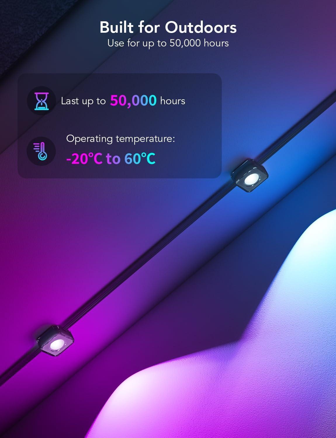 imageGovee Permanent Outdoor Lights Smart RGBIC Outdoor Decor with 75 Scene Modes 100ft with 72 LED Lights IP67 Waterproof for Outdoor Decorations Work with Alexa Google Assistant WhiteBlack
