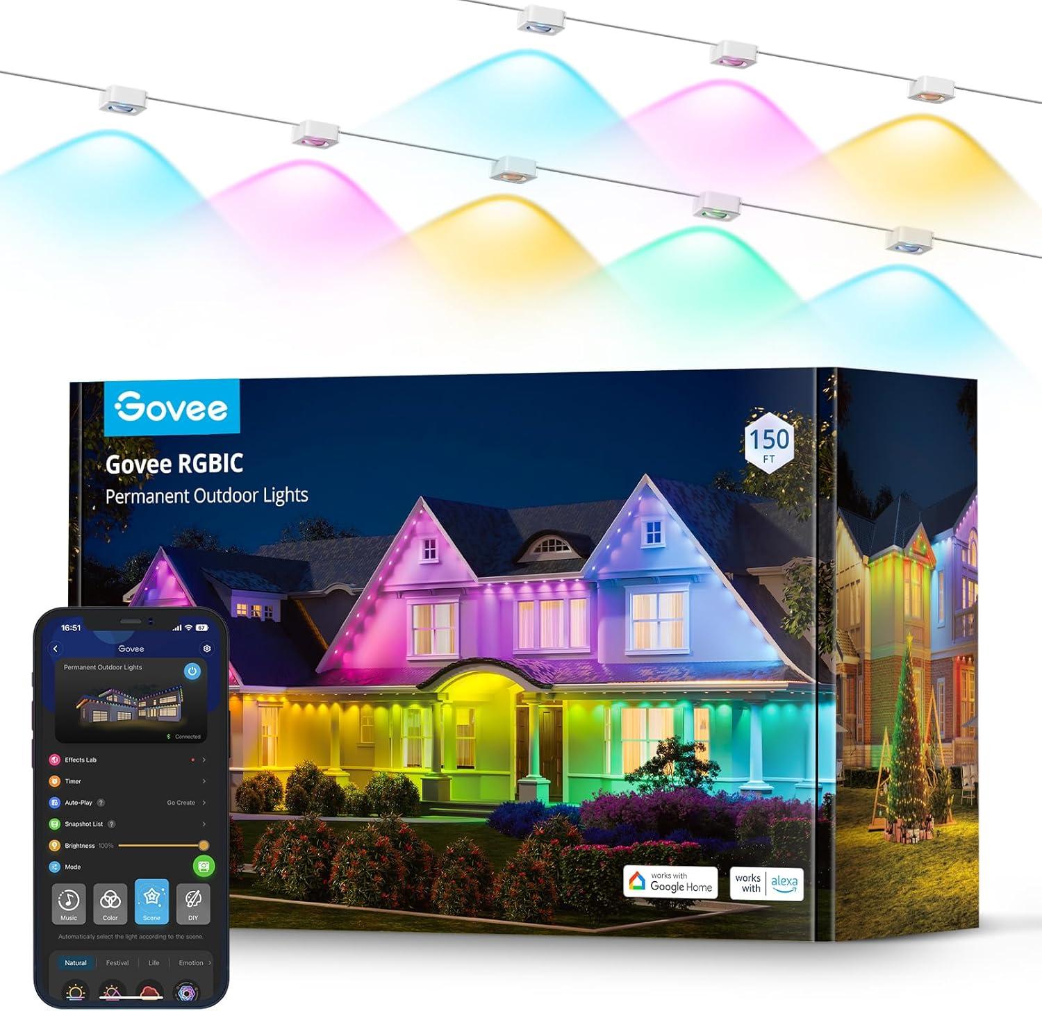 imageGovee Permanent Outdoor Lights Smart RGBIC Outdoor Decor with 75 Scene Modes 100ft with 72 LED Lights IP67 Waterproof for Outdoor Decorations Work with Alexa Google Assistant WhiteWhite