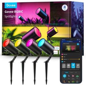 imageGovee Outdoor Spot Lights IP65 Waterproof Uplight Spotlights Patio Decorations WiFi 24V Low Voltage Landscape Lights Work with Alexa RGBIC Color Changing Lights for New Year Decor 4 Pack4 pack