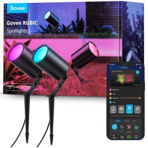 imageGovee Outdoor Spot Lights IP65 Waterproof Uplight Spotlights Patio Decorations WiFi 24V Low Voltage Landscape Lights Work with Alexa RGBIC Color Changing Lights for New Year Decor 4 Pack2 pack