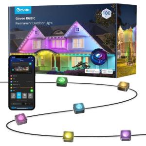 imageGovee Permanent Outdoor Lights Smart RGBIC Outdoor Decor with 75 Scene Modes 100ft with 72 LED Lights IP67 Waterproof for Outdoor Decorations Work with Alexa Google Assistant WhiteBlack