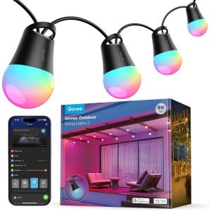 imageGovee Smart Outdoor String Lights 2 144ft RGBIC Outdoor Lights with Dimmable Warm White LED Bulbs for Valentines Day Scene Modes for Patio Backyard IP65 Waterproof Works with Alexa App Control96ft