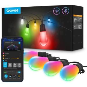 imageGovee Smart Outdoor String Lights H7021 RGBIC Warm White 96ft 2 Ropes of 48ft LED Bulbs for Valentines Day Gifts WiFi Patio Lights Work with Alexa Google APP Control IP65 Waterproof96ft