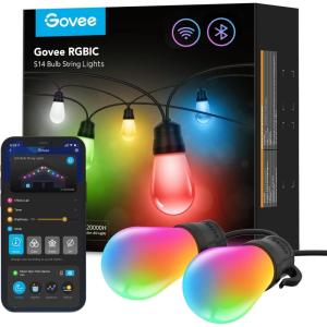 imageGovee Smart Outdoor String Lights H7021 RGBIC Warm White 96ft 2 Ropes of 48ft LED Bulbs for Valentines Day Gifts WiFi Patio Lights Work with Alexa Google APP Control IP65 Waterproof48ft
