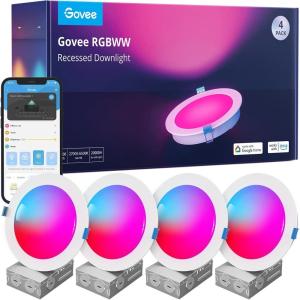 imageGovee Smart Recessed Lighting 6 Inch WiFi Bluetooth Direct Connect RGBWW LED Downlight 65 Scene Mode LED Can Lights Work with Alexa ampamp Google Assistant with Junction Box 1100 Lumen 4 Pack6 Inch