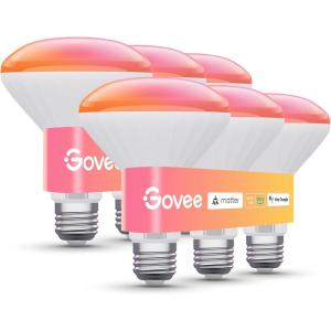 imageGovee BR30 Smart Light Bulbs Works with Matter Alexa and Google Assistant LED Light Bulb WiFi RGBWW Color Changing Flood Light Bulbs Recessed Can Light Bulbs 24Ghz only 850 Lumen 4 Pack6