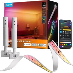 imageGovee Strip Light with Skyline Kit 131ft Smart LED Strip Lights Work with Alexa Google Assistant and Matter RGBWWIC Color Changing Light Strip LED Lights for Bedroom Party Home Decor197ft