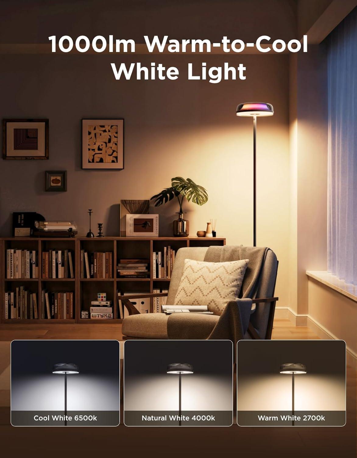imageGovee Uplighter Floor Lamp for Living Room RGBIC Ripple Projector Smart Floor Lamp for Bedroom Works with Matter 215 ft Light Area LED Modern Corner Floor Light Warm Cool White Standing Lamp