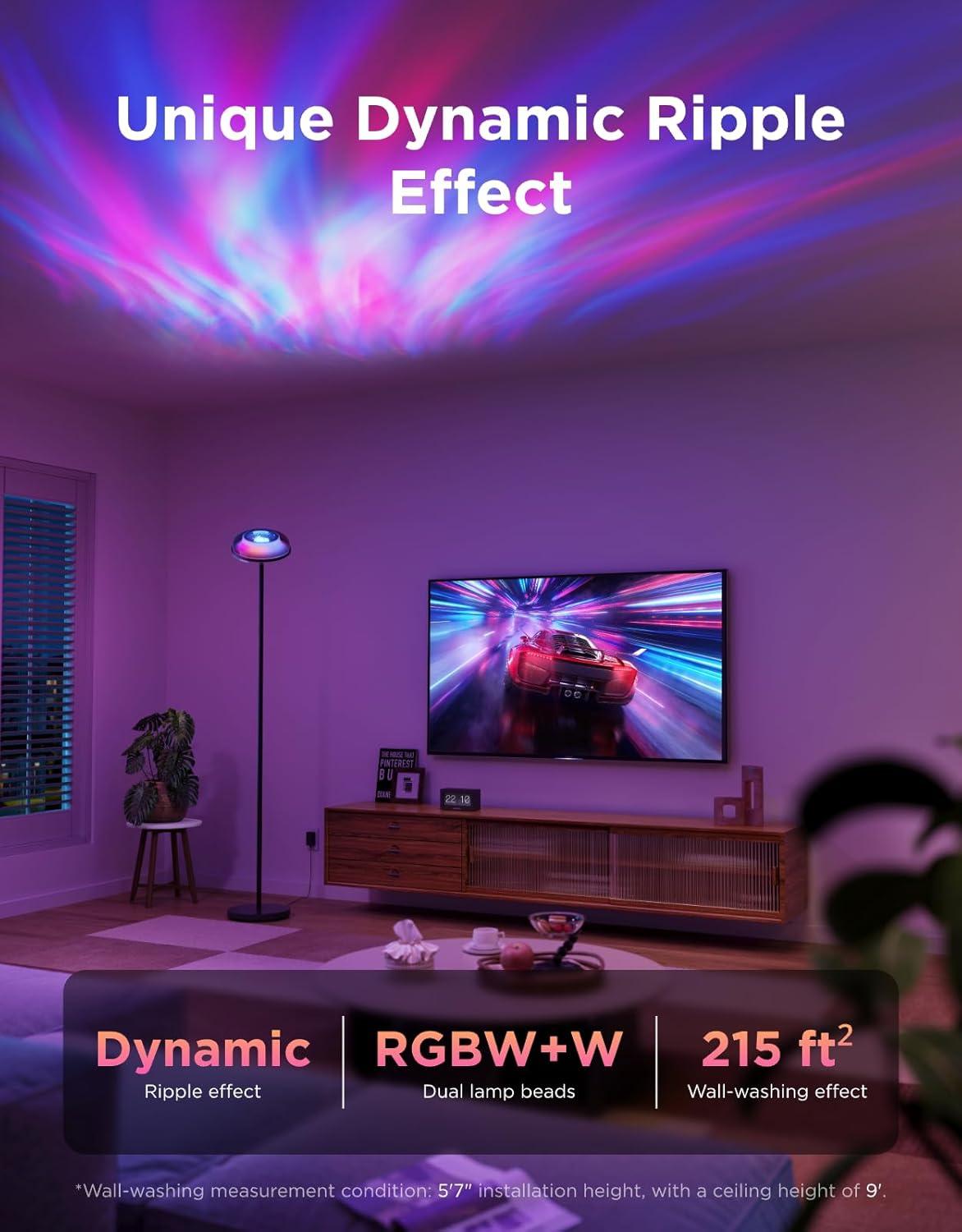 imageGovee Uplighter Floor Lamp for Living Room RGBIC Ripple Projector Smart Floor Lamp for Bedroom Works with Matter 215 ft Light Area LED Modern Corner Floor Light Warm Cool White Standing Lamp