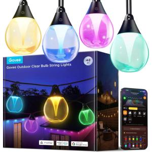 imageGovee Outdoor Clear Bulb String Lights 48ft RGBWIC Outdoor Lights with 15 Dimmable Warm White LED Bulbs 111 Scene Modes for Patio Backyard IP67 Waterproof Works with Alexa Google ampamp Matter48ft